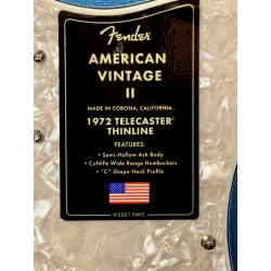 FENDER AMERICAN VINTAGE II 1972 TELECASTER THINLINE LAKE PLACID BLUE Made in USA ( 3,3 Kg)