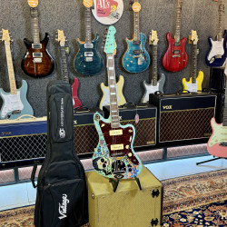 Guitarra Electrica Vintage Guitars V65 30 Anniversary Custom Art Paint “ Surf & Calaveritas” 1 of 1 LTD 2026 - Sea Foam Green